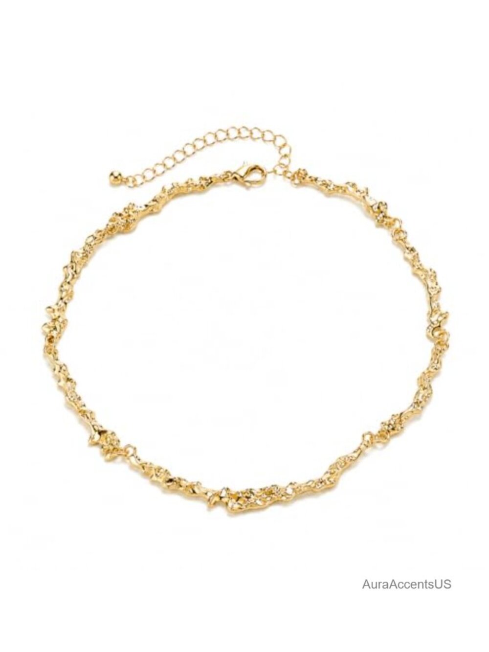 Gold Choker Necklace Women Adjustable Textured Metal Collar Statement